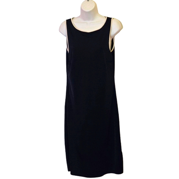Ann Taylor Sleeveless Black with Beige Trim Midi Dress, Size 6 - Picture 11 of 15